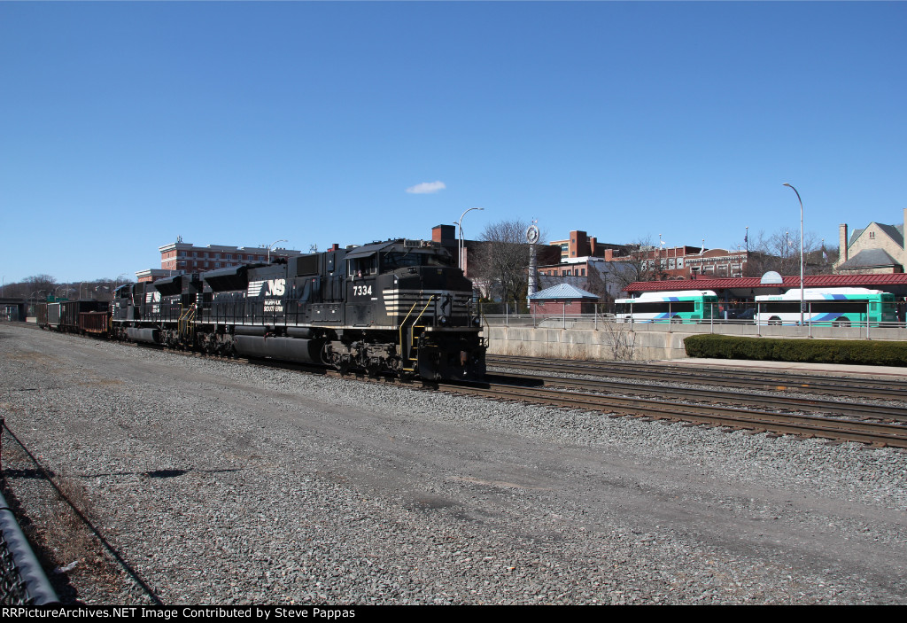 NS 7334 and 7332 with a local train of 3 cars
